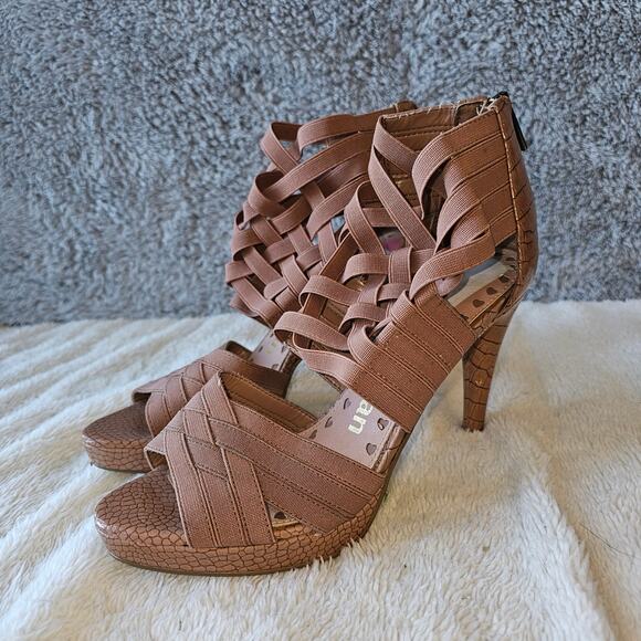 Libby Edelman Women's Gato‎ Cage Heels Stiletto Open Toe Size 7.5M Mauve Fairy - Picture 3 of 10